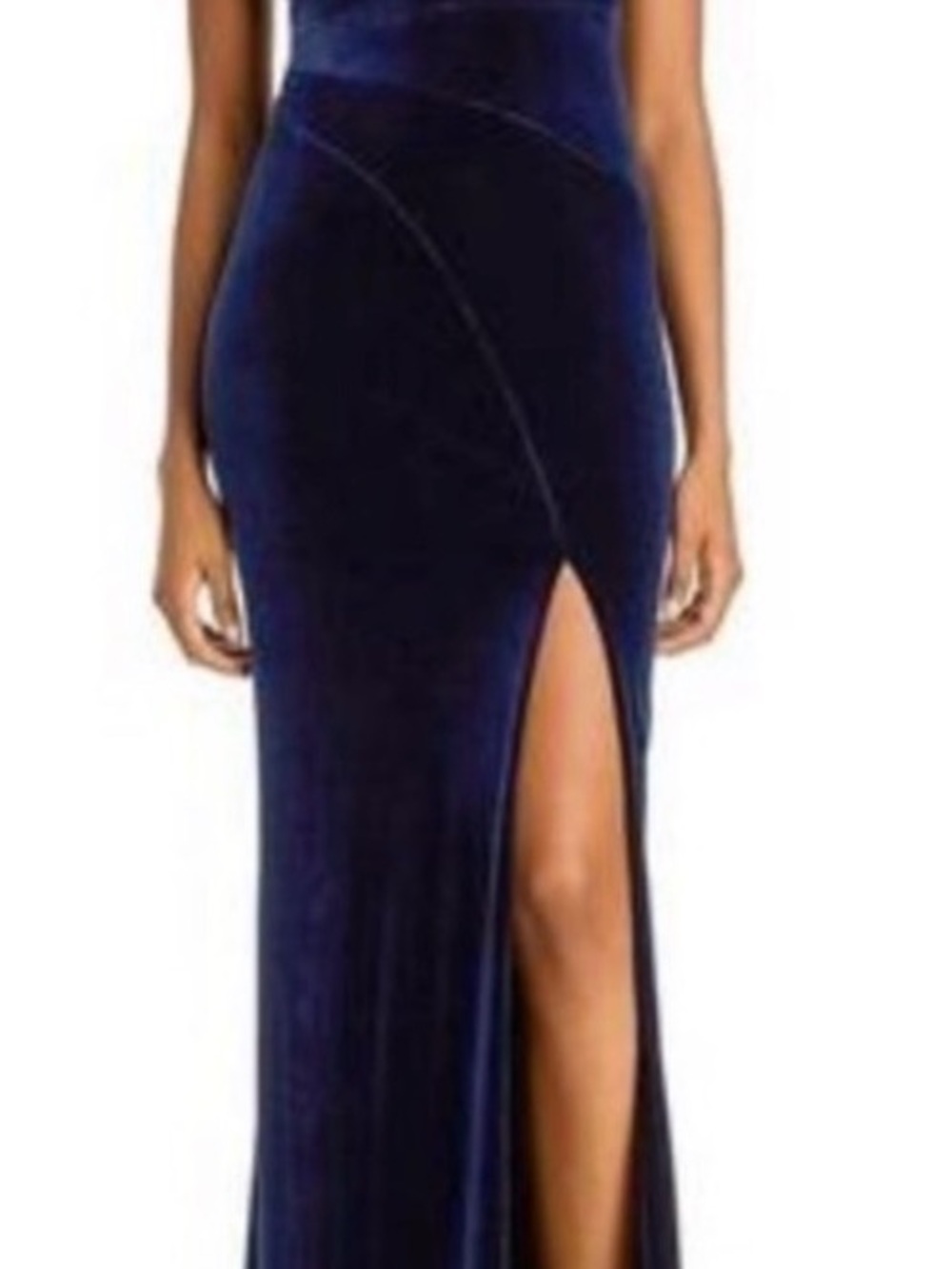 Aidan Mattox Midnight Blue Velvet Maxi Gown with High Thigh Slit